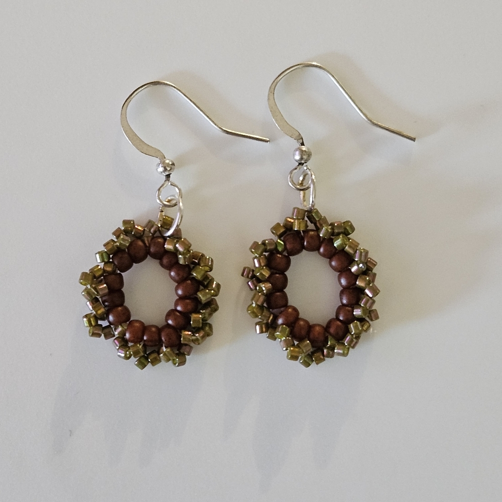 Holiday Wreath Handmade Beaded Earrings
